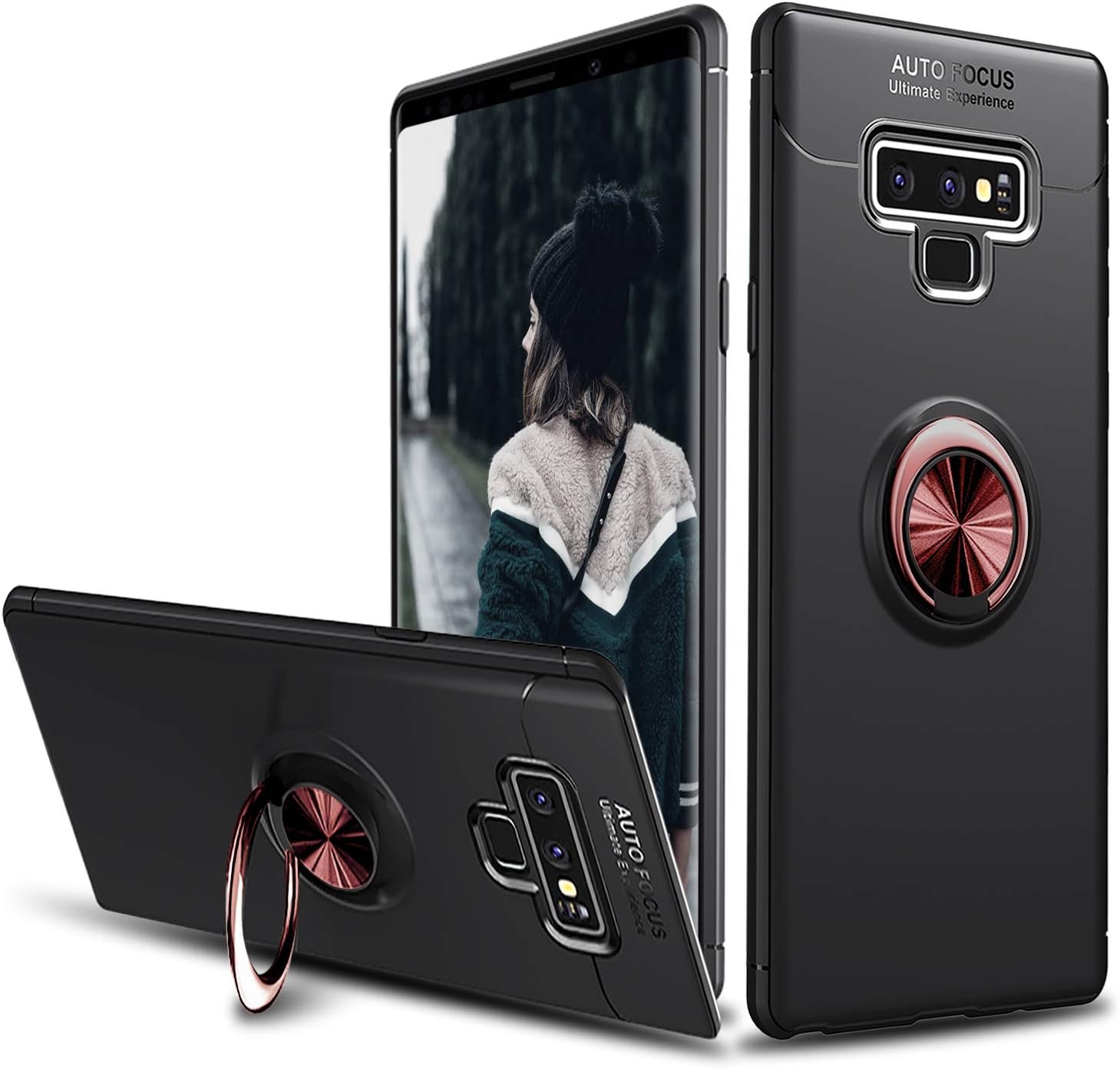 lovpec Galaxy Note 9 Case, Ring Series Slim Soft TPU 360 Degree Rotating Ring Kickstand with Magnetic Shockproof Protective Case Cover for Samsung Galaxy Note 9 / SM-N960U (Pink)