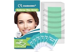 CHARMONIC 160 Pcs Eyebrow Wax Strips - Pre-cut, Eyebrow Waxing Kit for Eyebrow Shaper and Upper Lip Cheek Face Hair Removal, Traveling and At Home Waxing Kit for Women Contains 6 Pcs Post Wax Wipes