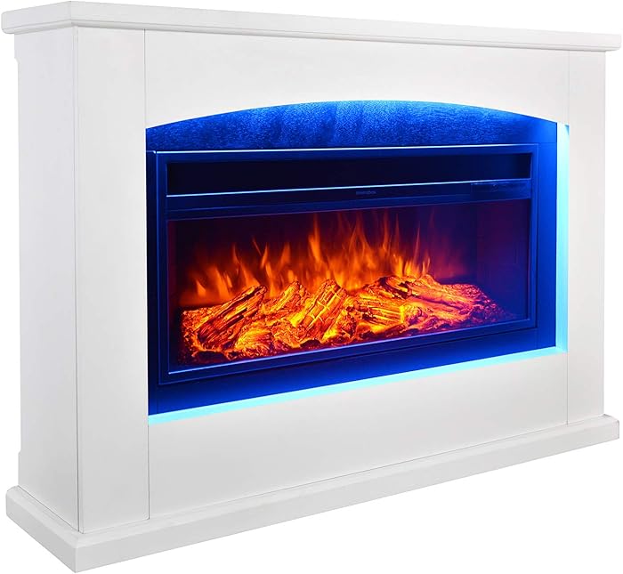 GMHome 47 Inches Electric Fireplace TV Stand Fireplace Bookcase Freestanding Mantel, 7 Back Lights, with Firebox, with Remote Electric Fireplace - White