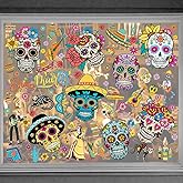 Glodecart 9PCS Day of The Dead Window Clings Decals for Glass Windows Removable, Double-Side Sugar Skull Dia de Los Muertos Window Sticker for Mexican Supplies Party Decoration Accessories