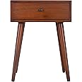Decor Therapy Mid Century 1-Drawer Wood Side Table, Light Walnut