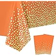 Jepeux 2 Packaging Orange and Gold Plastic Tablecloth, 54 inch x108 inch Rectangular Disposable dot Party Table Cover, Suitable for Birthday, Graduation, Restaurant, Wedding Decoration Tablecloth