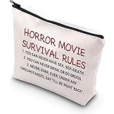TSOTMO Horror Movie Lover Gift Funny Horror Movie Survival Rules Scary Movie Themed Zipper Pouch Makeup Bag (Horror movie survival rule)