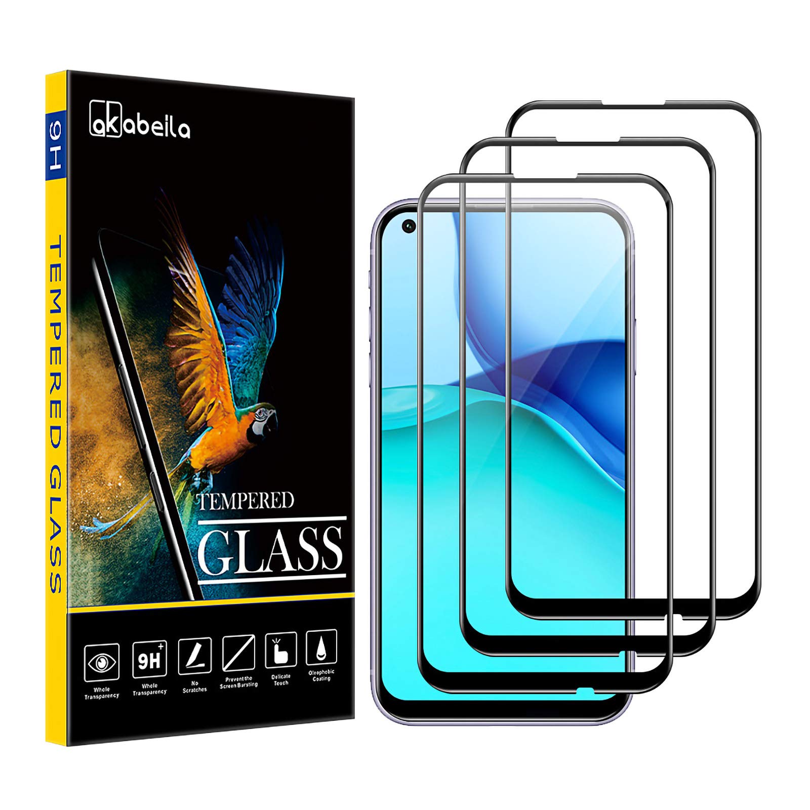 AKABEILA[3 Pack Screen Protector for Huawei P40 Lite 4G Tempered Glass Premium HD Protective Film 9H Hardness Case Friendly Easy Installation Anti Scratch Bubble Free[Full Coverage]