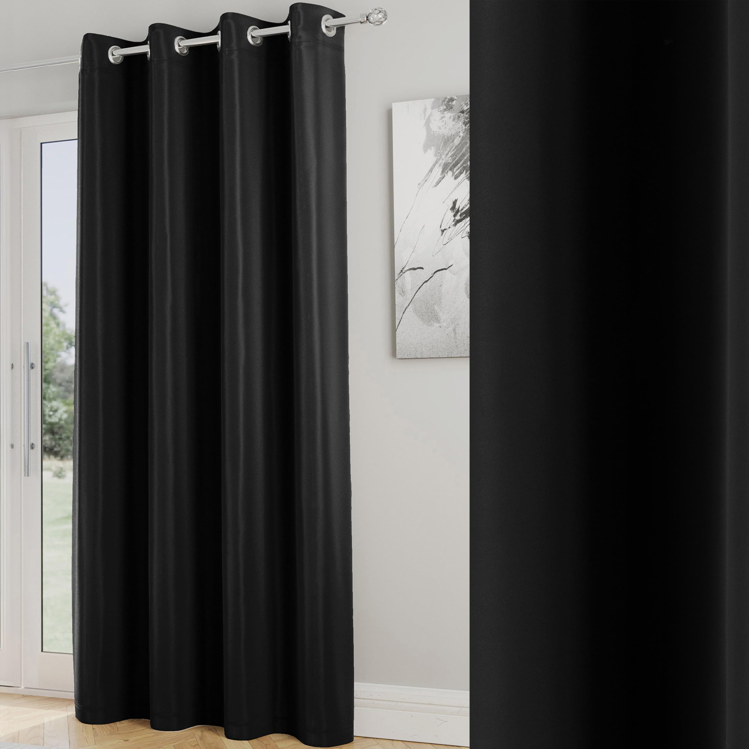 Enhanced Living Nightfall Plain Supersoft Black Thermal Blockout Single Eyelet Door Curtain - 66 x 84 inch (168 x 214cm) - Energy Saving & Noise Reducing Door Curtain for Living Room & Bedroom