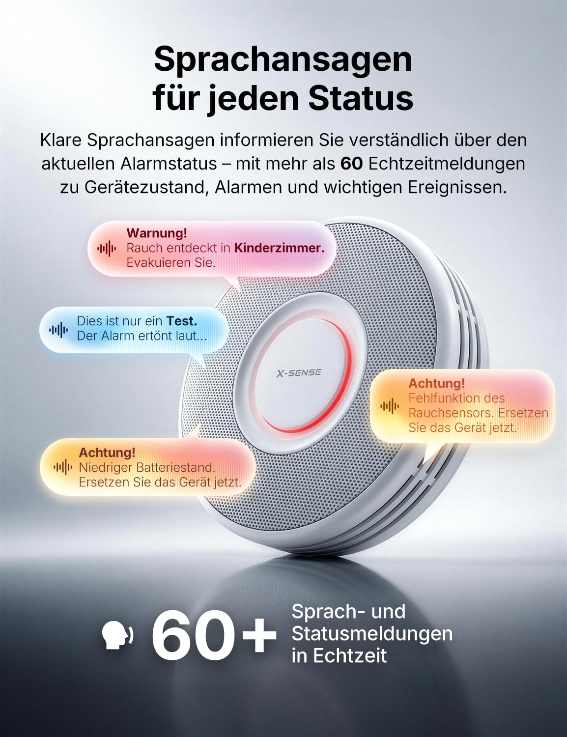 X-Sense Standalone Rauchmelder ohne App, ohne Basisstation, Nicht kompatibel mit SBS50, Deutscher Sprachalarm mit 17 Standortnamen, große Testtaste, kein Blinklicht im Standby, XS0B-SN, 3 Stück 3