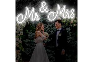 Kittmip Mr and Mrs Neon Sign for Wedding Neon Light LED Backdrop Wall Decor USB Mr and Mrs Sign Wedding Reception Decoration Gifts for Anniversary Engagement Banquet(Cold White, 36.81 x 10.24 Inch)