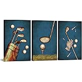 FuShvre 3 Pieces Golf Canvas Artwork Golf Sport Wall Art Set for Modern Home Game Room Playroom Club Wall Decor Stretched and Framed