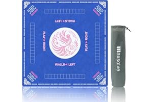 MAXSOLVE 2025 Mahjong Mat, 31.5" x 31.5" Neoprene Mahjong Table Mat with Rules, Anti Slip & Noise Reduction Gaming Mat for Poker, Card, Dominoes, Board & Tile Games, Mahjong Gift with Carrying Bag - Blue