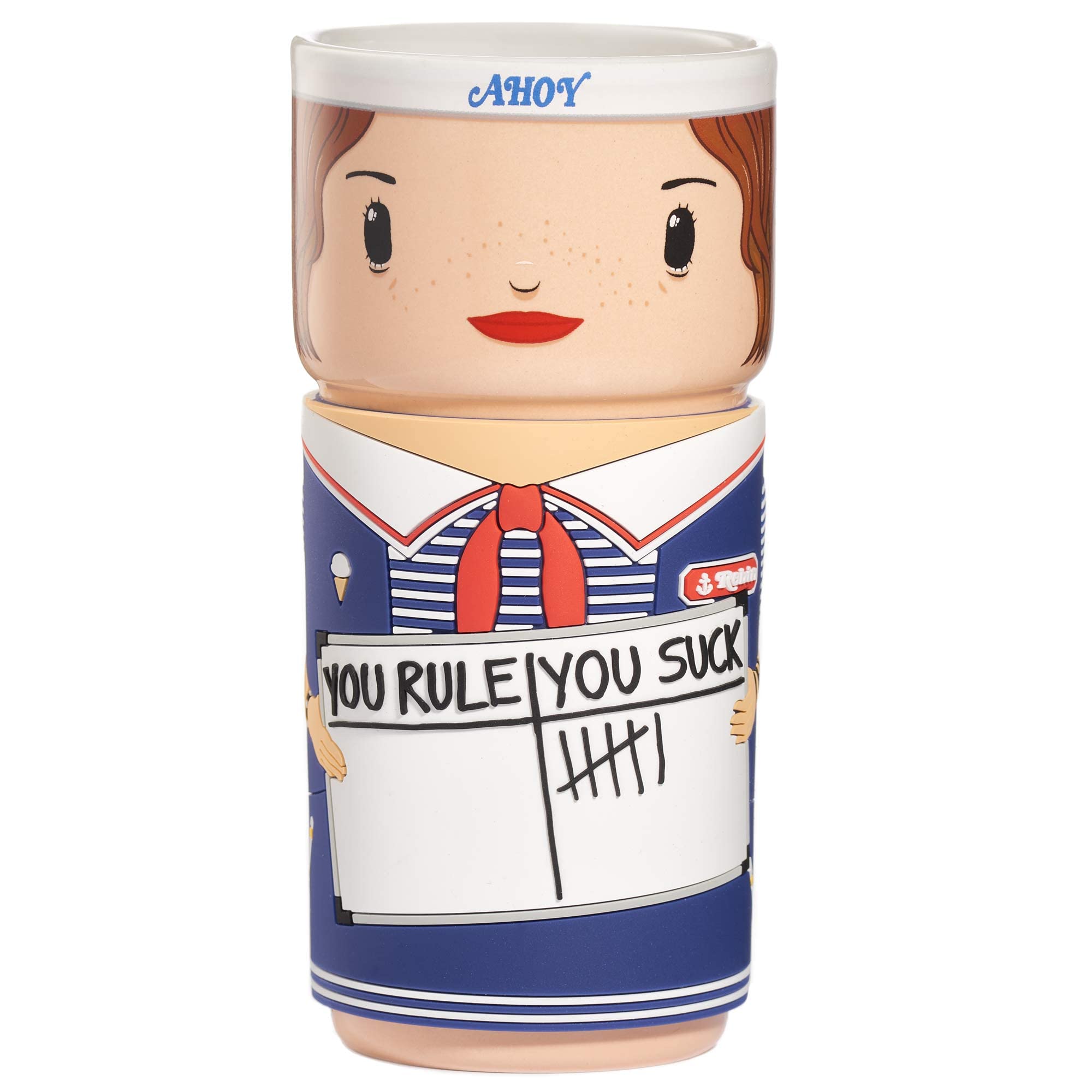 CosCups by Numskull Stranger Things Robin Buckley Scoops Ceramic Mug Gift with Rubber Sleeve 400ml - Official Stranger Things Merchandise