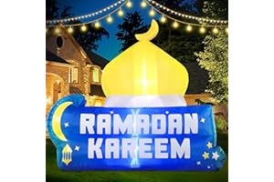 DeeKom 6FT Inflatable Ramadan Decorations Banner, Blow Up Islamic Eid Decor, Muslim Holiday Outdoor Decorations and Holy Celebration Décor with LED Lights, Celebrate Fasting, Introspection, and Prayer