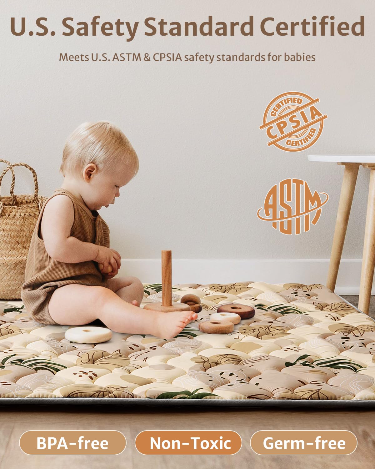 Blissful Diary Baby Play Mats for Floor, 50x50 Playpen Mat, Thick Cushioning Padding Foam Playmat for Baby and Toddlers Infants, Non-Slip & Machine Washable, Earth Tones Design