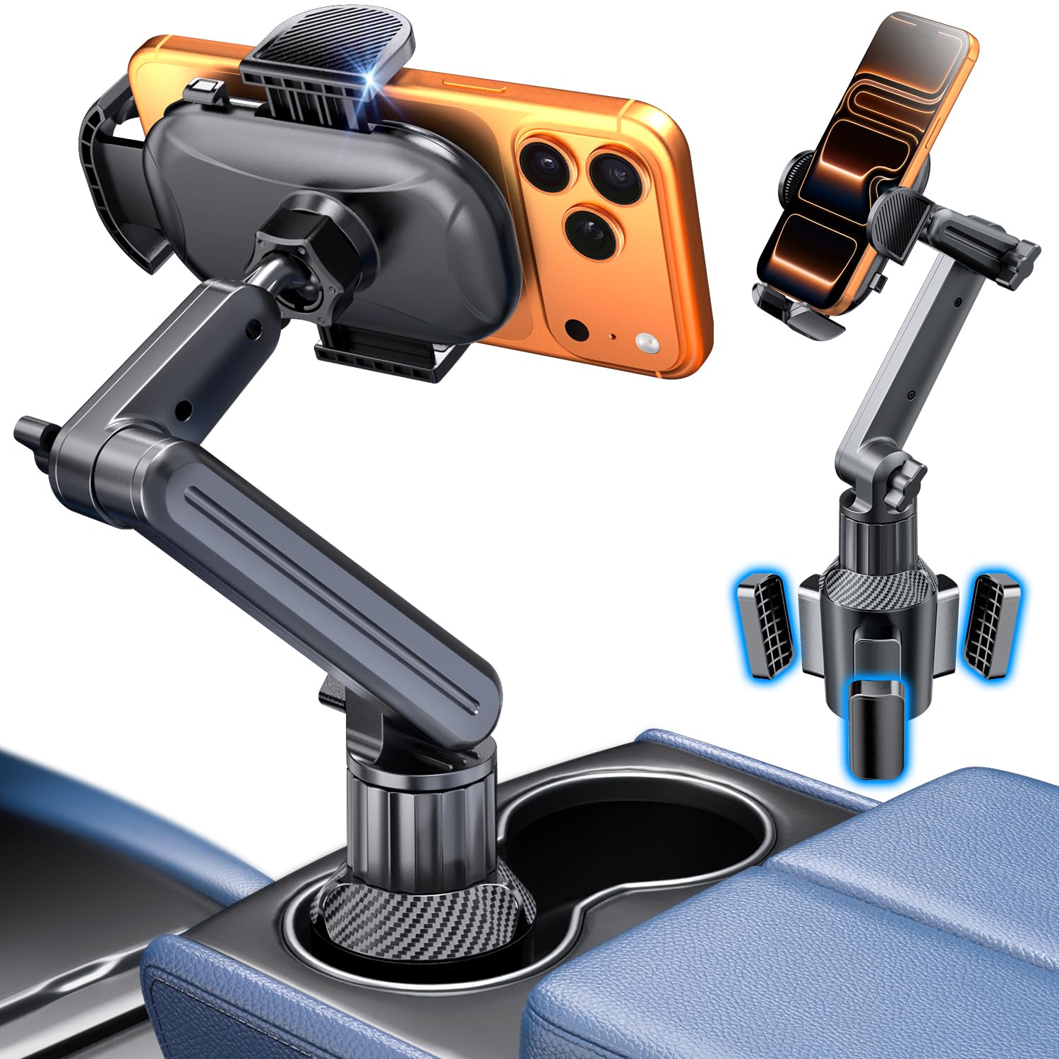 eSamcore Cup Holder Phone Holder, 15" Height Car Cup Holder Phone Mount Heavy-Duty Holders for Your Car Truck Cupholder with Expandable Base Fit for iPhone 17/16/ 15, 4.7”-7” Cellphone