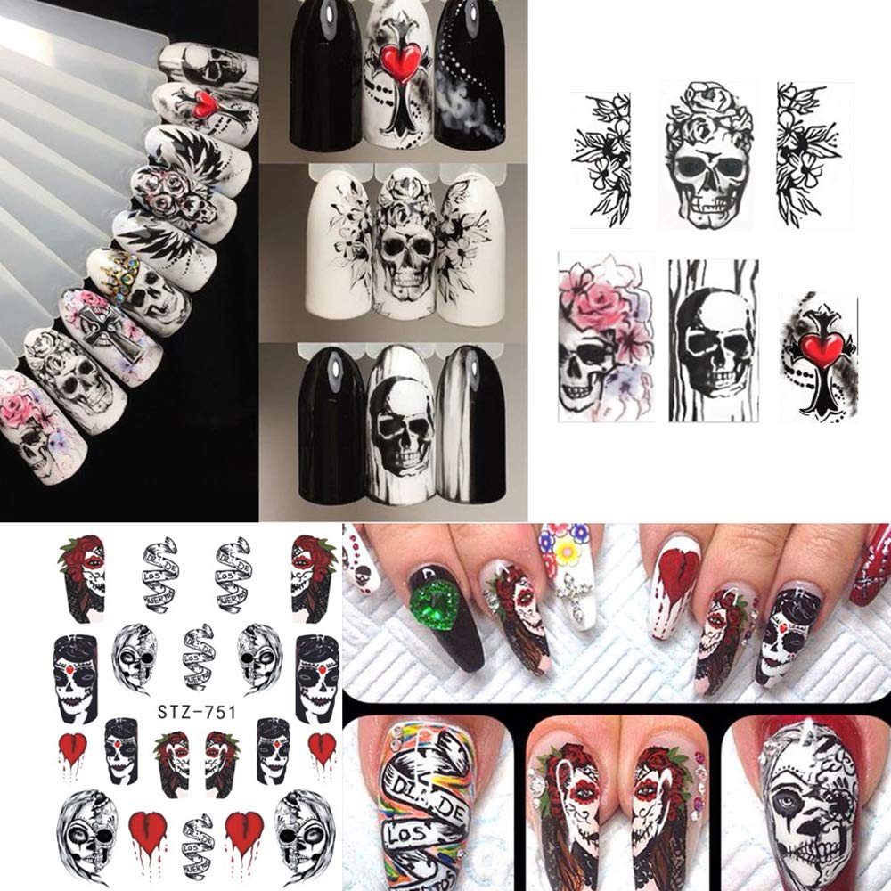 Halloween Nail Stickers Day of the Dead Nail Art Accessories Decals 25 Sheets Ghost Skull Eye Clown Hulk Water Transfer Nail Art Stickers for Halloween Party Supply Fingernails Toenails Decorations: Beauty