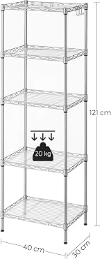 SONGMICS 5-Tier Kitchen Shelf with 8 Hooks Silver LGR115E01 view 7