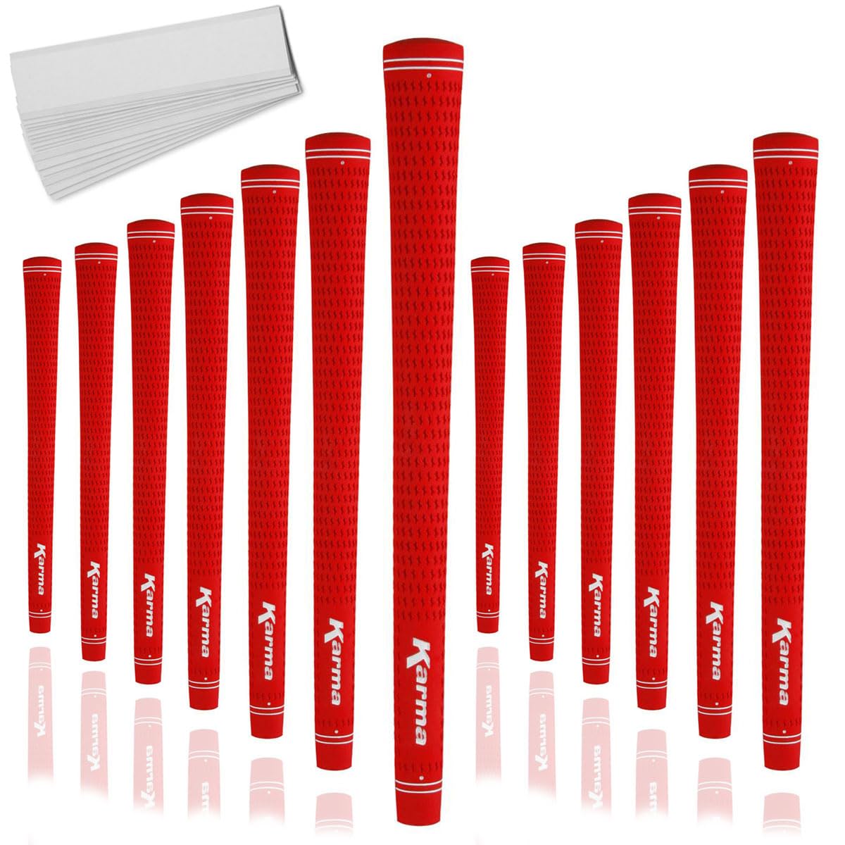 Karma Velour Red Standard Golf Grips, 13 Pack with 13 Golf Grip Tape Strips Image