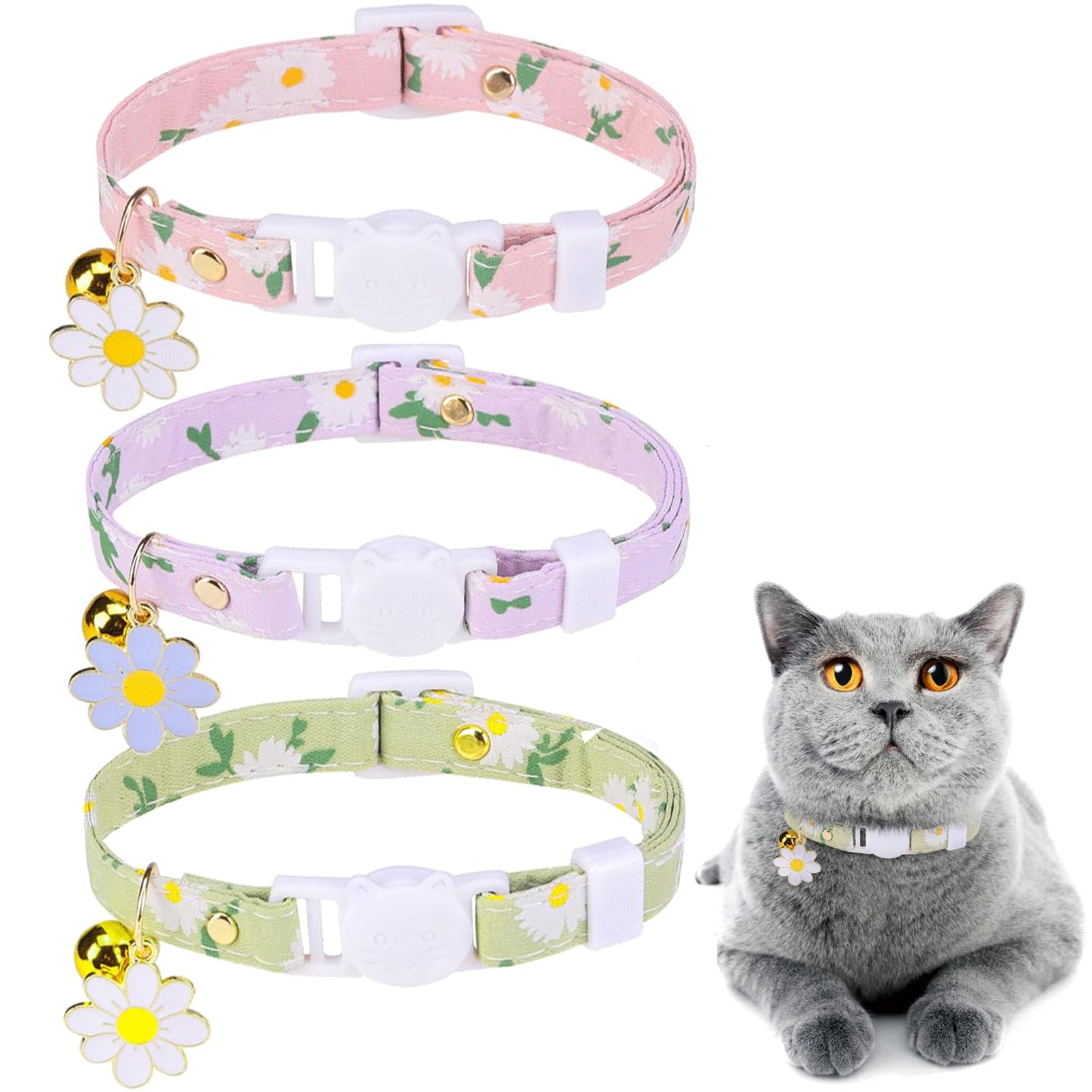 DILLYBUD Breakaway Cat Collars with Bells and Charms, Personalized Adjustable Safety Buckle Collar for Kitten Cats Girl and Boys