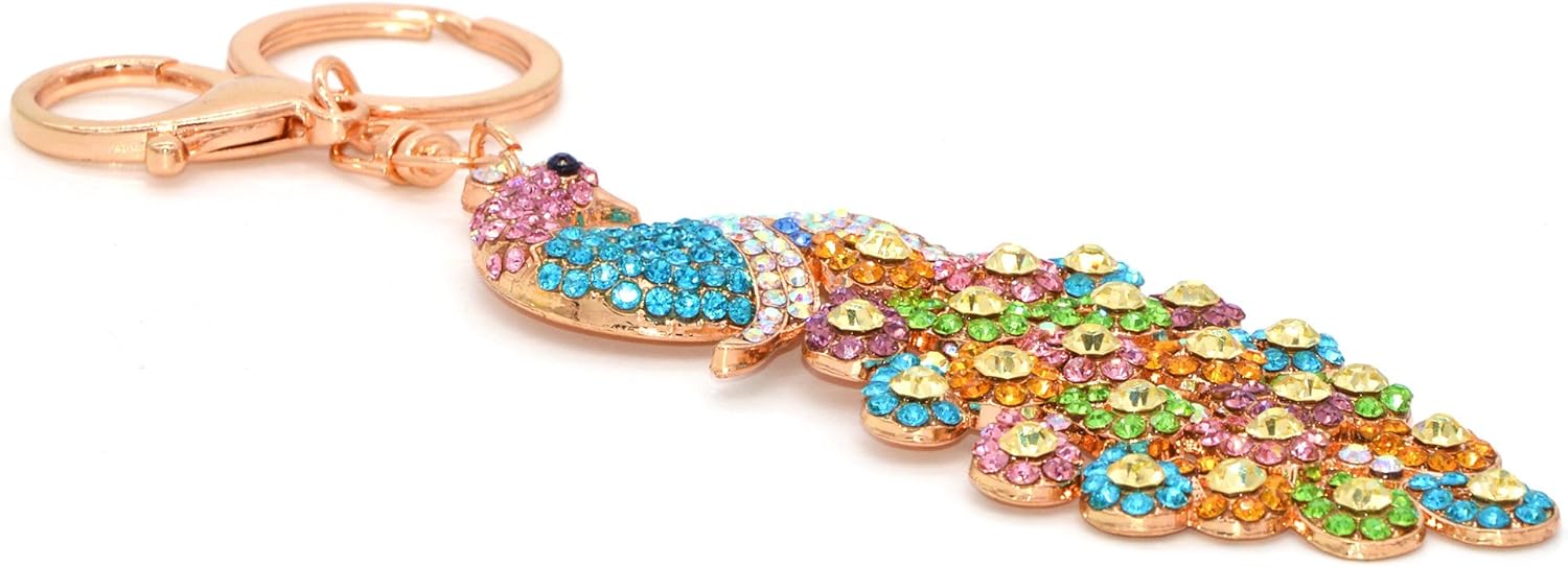 DecoSeries Peacock Metal Bling Crystals Rhinestone Keychain Alloy Keyring Keyfob Charm For Handbags Multi-color - Image 5