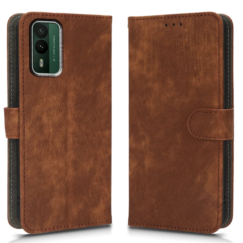 XINNI RFID Protective Phone Case for Nokia XR21, PU/TPU Flip Leather Shockproof Cover, Brown — image 1