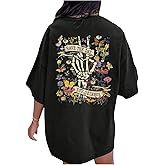 Verdusa Women's Plus Size Y2k Gothic Tops Floral Graphic Tee Round Neck Short Sleeve Oversized T Shirt
