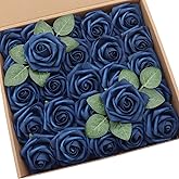 D-Seven Artificial Flowers 30PCS Real Looking Navy Roses with Stem for DIY Wedding Bouquets Centerpieces Party Baby Shower Home Decorations (Navy Blue)