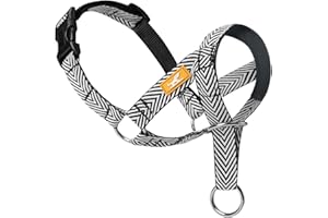 wintchuk Gentle Dog Head Collar with Soft Nylon, No-Pull Padded Head Halter with Stripes, Adjustable Nose Leash for Safe Easy Walking Control(M,Black)