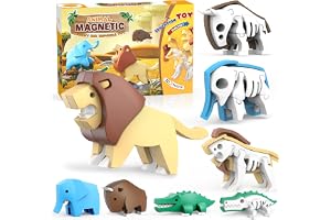Magnetic Animal Building Toys, STEM Toddler Learning Toys 3D Puzzle Animals for Boys Girls, Educational Magnetic Travel Montessori Toy Lion Elephant Crocodile, Unique Birthday Gift for Kids 3 4 5 6 7