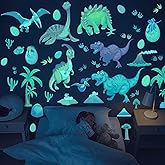 Glow in The Dark Dinosaur Wall Decals, Glowing Dinosaur Wall Stickers Colorful Large Removable self-Adhesive Decal for Ceiling Boys Bedroom Kids Baby Nursery Living Room Decoration