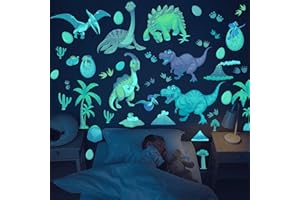HSDSH Glow in The Dark Dinosaur Wall Decals，Glowing Dinosaur Wall Stickers Colorful Large Removable self-Adhesive Dinosaur Decal for Ceiling Boys Bedroom Kids Baby Nursery Living Room Decoration