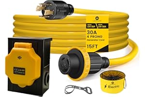 LAZMUMI 15FT 30 Amp Generator Power Cord and Power Inlet Box Waterproof Combo Kit, Heavey Dury NEMA L14-30P to L14-30R,125/250V 7500W 10 Gauge SJTW Generator Cord, Twist Lock Connector