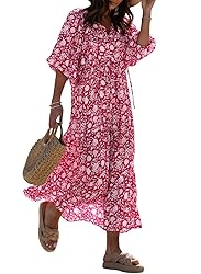 miduo Womens Maxi Dress Summer Fashion V Neck Short