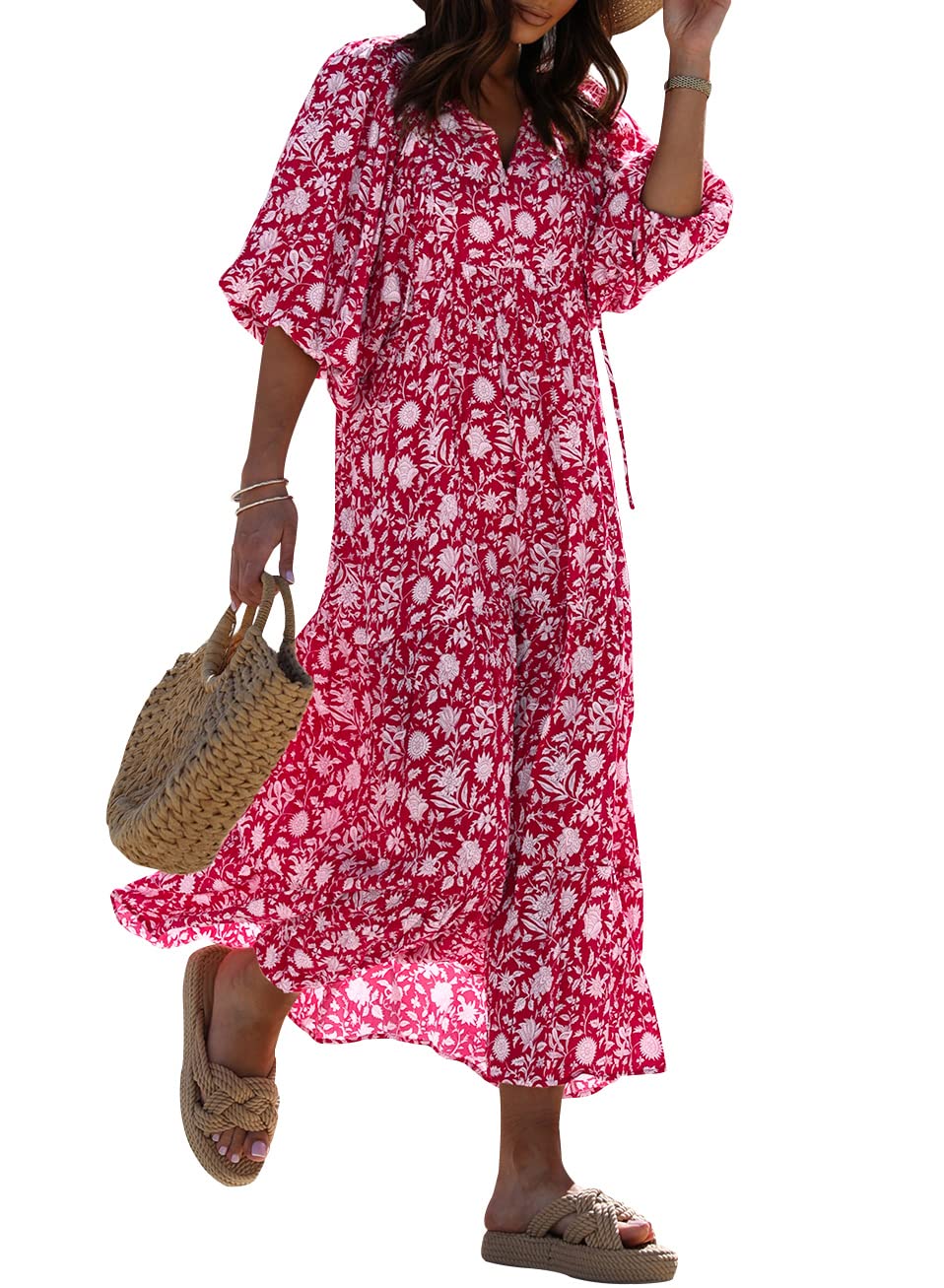 miduo Womens Maxi Dress Summer Fashion V Neck Short