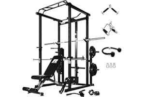 RitFit Power Cage with Optional LAT PullDown/Cable Crossover/Smith Machine System, 1000LB Squat Rack for Home & Garage Gym, with Weight Storage Rack and More Training Attachments, ASTM-Certified