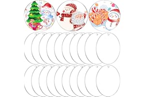 Caffox 50Pcs Acrylic Ornament Blanks, 3 Inch Round Circle Acrylic Blanks Bulk for Vinyl Clear Acrylic Discs Keychain with Hole for Engraving DIY Projects and Art Crafts