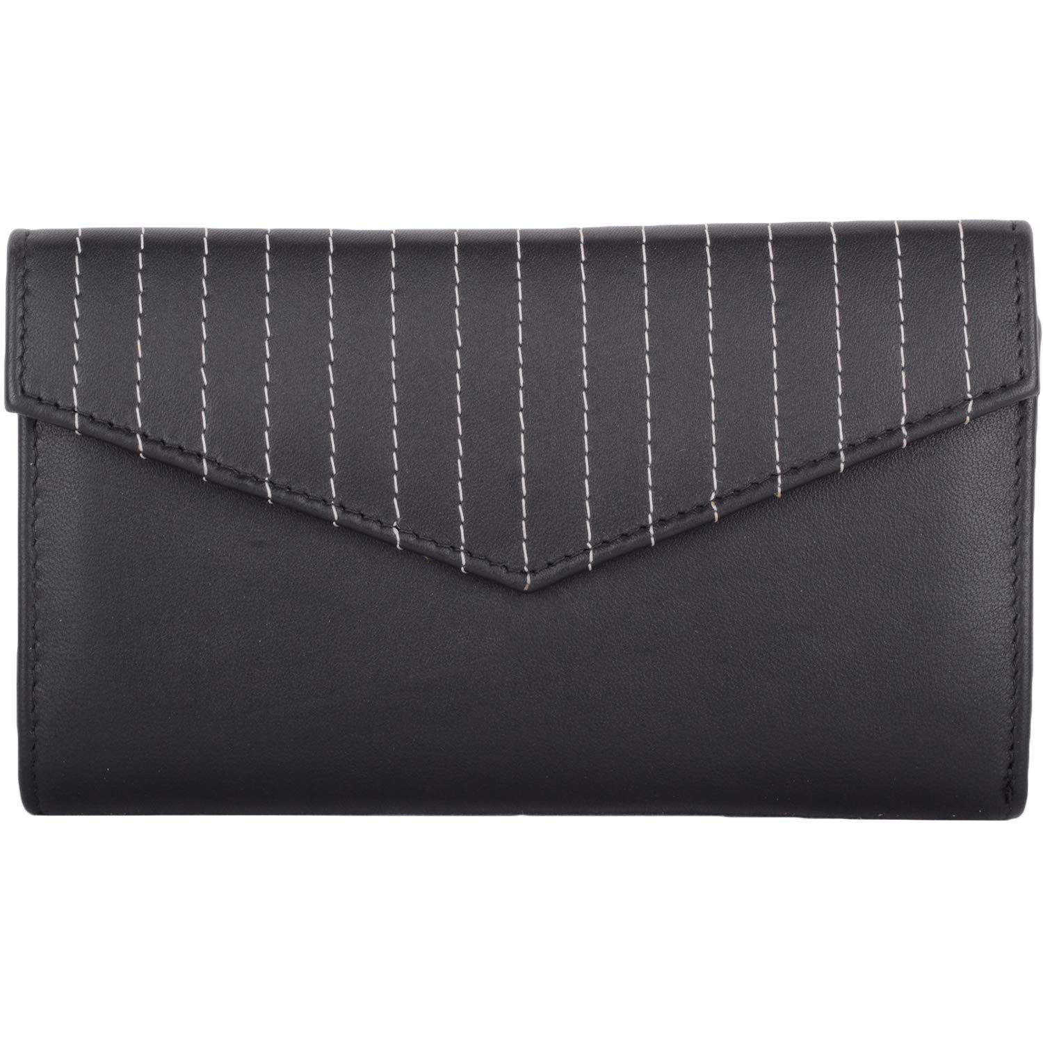 Womens Soft Leather RFID Protected Credit Card/Money Purse with Simple Envelope Style Design - Black