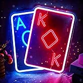 Poker Neon Sign for Wall Decor, Casino LED Night for Las Vegas Party, Poker Room, Bedroom, Man Cave, Dimmable USB Power Red Blue (14.1"x13" IN)