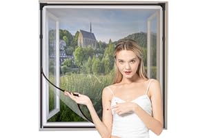 Yuzzy Adjustable Magnetic Window Screen DIY Fiberglass Screen Mesh Max 72 inch(H) x 48 inch(W) Fits Any Size Smaller with Gray Frame Gray Fiberglass Mesh (72" * 48")
