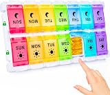Yaklim Large Weekly Pill Organizer AM PM Push Button Bottom Fill 7 Day BPA Free view 1