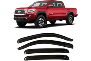 OLLTOZ 2005-2023 Tape-On Rain Guards for Toyota Tacoma Double Cab Side Window Visor Deflectors Extra Thick Vent Shades 2022 2021 2020 2019 2018 2017 2016 2015