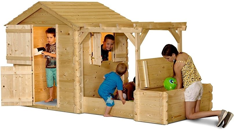 Gartenpirat Kinderspielhaus Holz Natur Mit Sandkasten Und Pergola Amazon De Garten