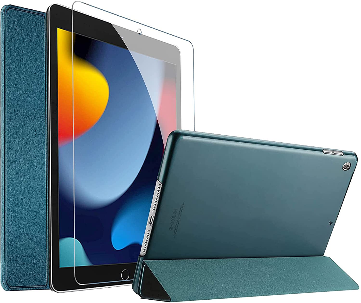 ProCase Folding Case with Screen Protector for iPad 10.2 Inch 2021 9th / 2020 8th / 2019 7th Gen, Triple Folding Protective Case, Ultra Thin Lightweight Stand Smart Cover - Teal — image 1