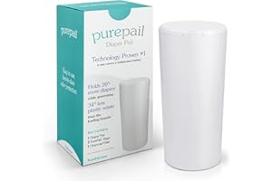 PUREPAIL Classic Diaper Pail – White, Blocks Odors with No Added Fragrance, Holds 20% More Diapers & Generates Less Waste, No Cutting, No Canisters, Includes 1 Pail + 2 Refill Bags + 1 Charcoal Filter