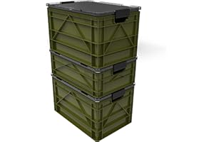 SIDIO CRATE Starter Pack - Two Full Size and One Half Size SidioCrate, Stackable Outdoor Organizer Storage Bins with Clear Lid and Dividers - Green