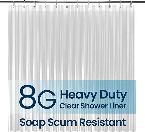 LiBa Shower Curtain PEVA 8G, 72x72 Inch Waterproof Clear | Non-toxic shower liner, waterproof plastic shower curtain, rust-proof grommets, weighted magnets, bathroom accessories
