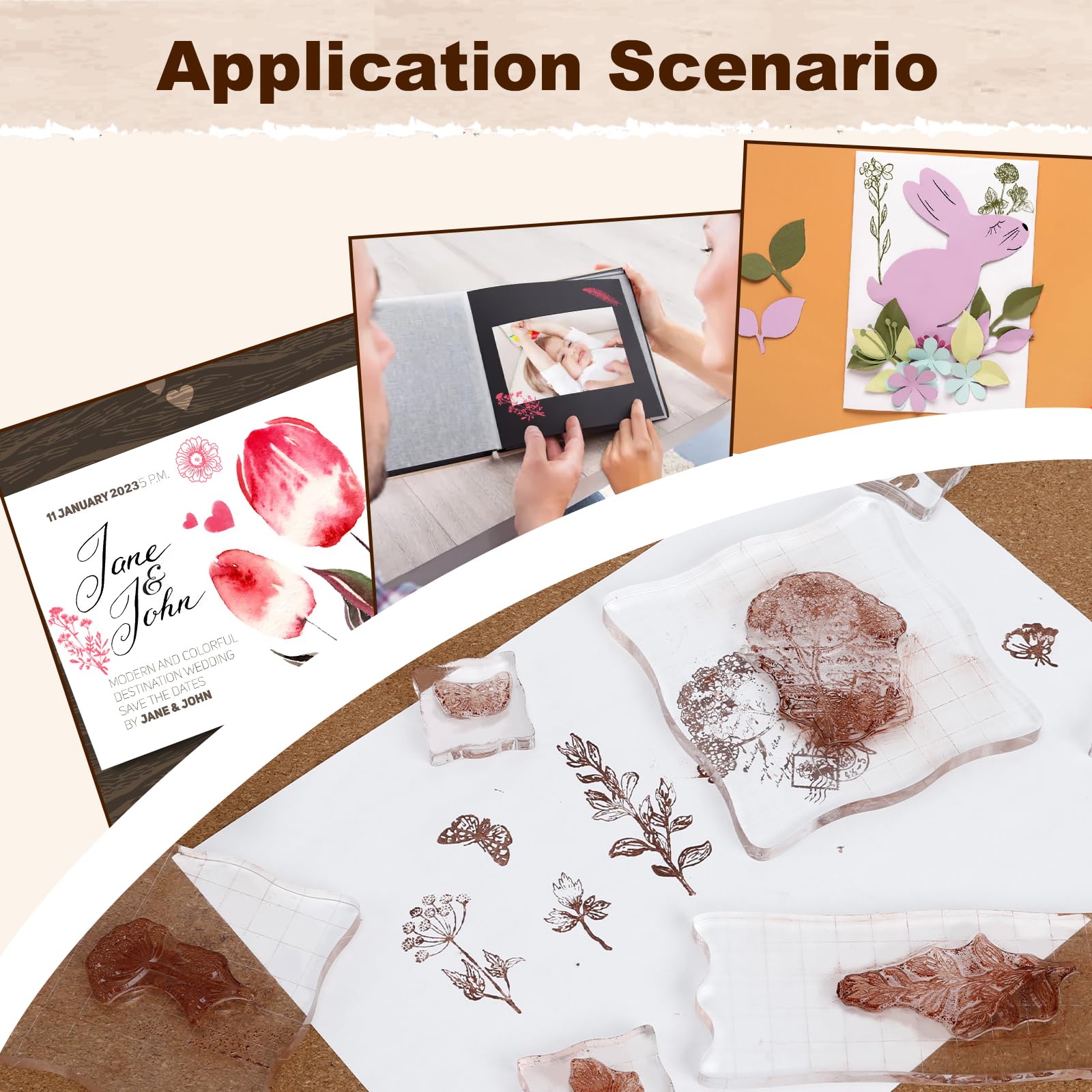 UCEC 8 Sheets Flower Clear Stamps for Card Making, Silicone Stamps for Crafting, Flower Stamp Clear Rubber Flowers Vintage Plants and Decoration and DIY Scrapbooking