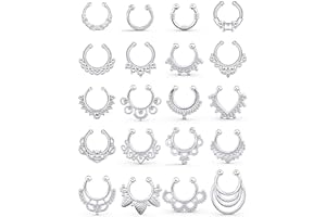 SCERRING Fake Septum Nose Hoop Rings Clear CZ Faux Non Pierced Clicker Hanger Nose Septum Ring Clip On Body Piercing Jewelry 20PCS