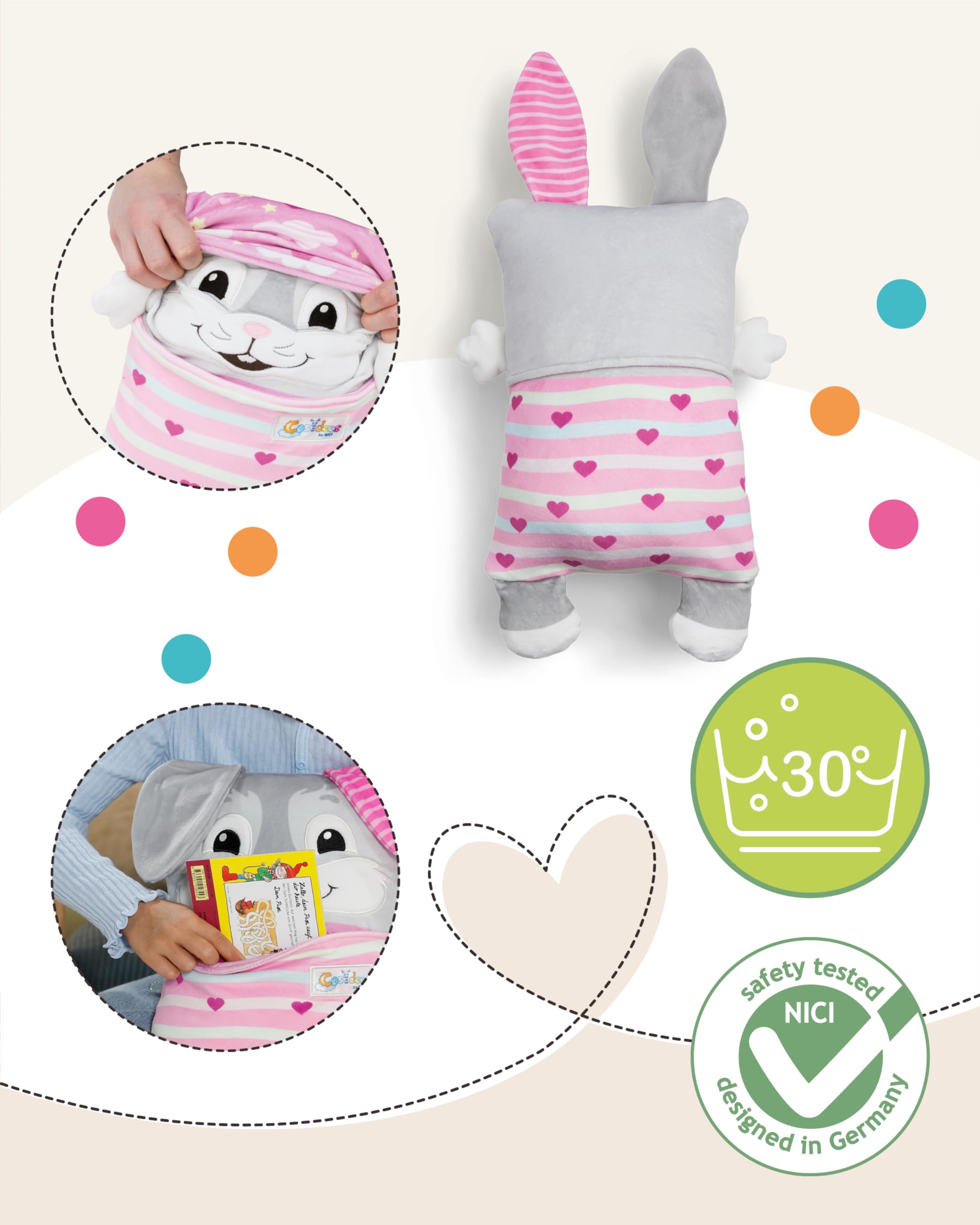 NICI Cosidoo Kuscheltier Hase mit Wendefunktion 30x20cm - grau - Weiches Plüschtier – Für kleine Kuscheltierliebhaber zum Kuscheln & Spielen. Ideal für Zuhause, den Kindergarten oder unterwegs - 62294 3