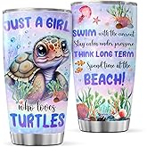 9GIFT4YOU Turtle Coffee Tumbler Just A Girl Who Loves Travel Mug With Lid Insulated Cups Birthday Gifts For Animal Lovers Sisters Girls Cold Steel Tumblers Inspirational Quotes