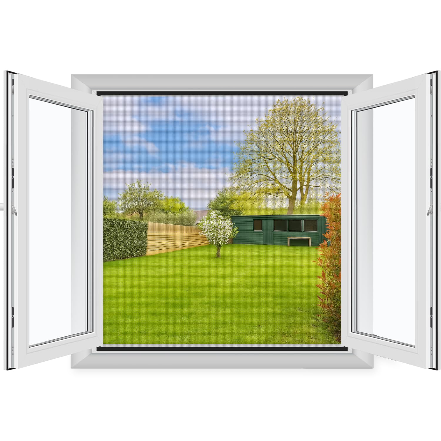 MYCARBON DIY Window Fly Screen, Adjustable Window Screen 2 pieces 130 x 150cm-Fits Any Smaller Size, Adhesive Window Mosquito Net to Keep Bugs Out, Quick Installation
