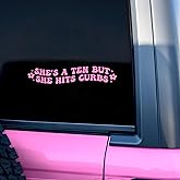 She is 10 But She Hits Curbs Car Decal Flower, Driving Student Gifts Car Mirror Accessories Affirmations Funny Vinyl Waterproof 8 Inches Bumper Decal Gifts for Mom Dad Friend Coworker